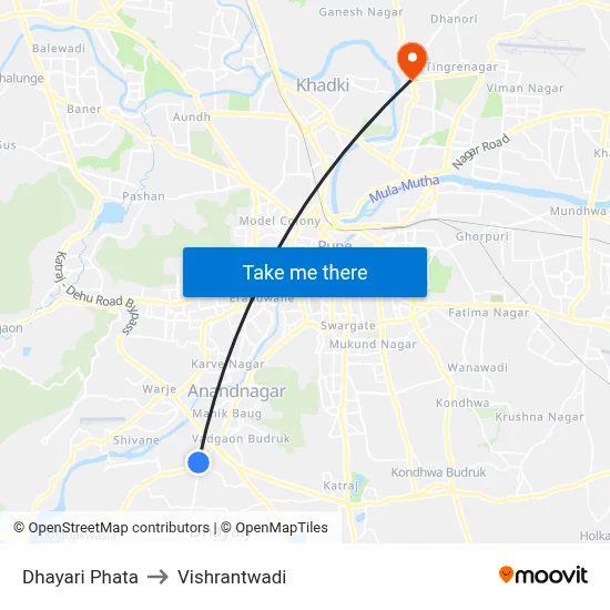 Dhayari Phata to Vishrantwadi map