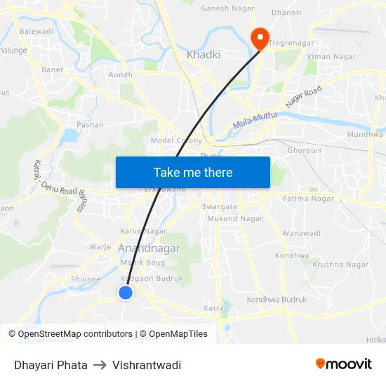 Dhayari Phata to Vishrantwadi map