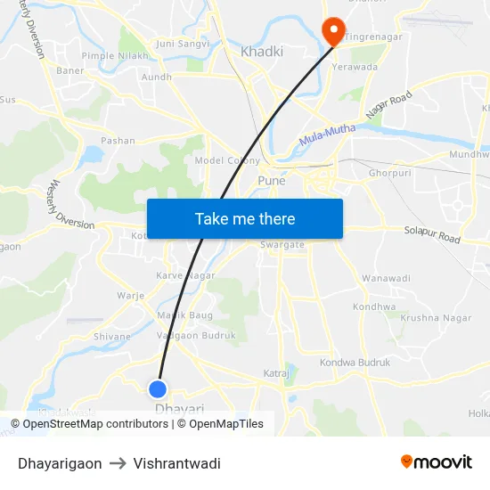 Dhayarigaon to Vishrantwadi map