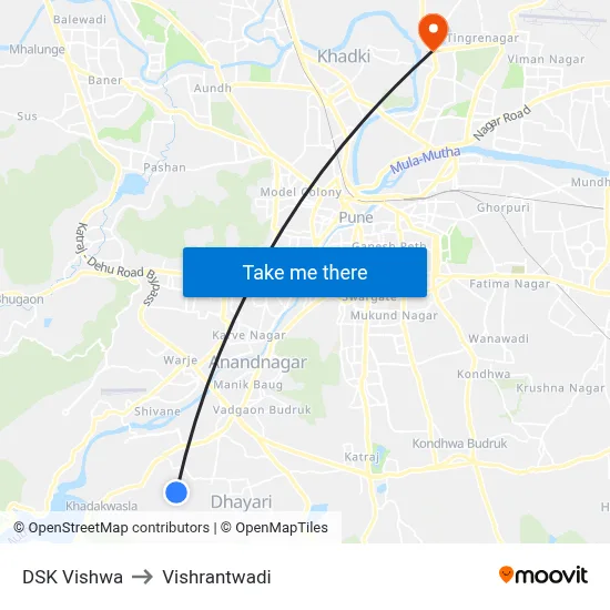 DSK Vishwa to Vishrantwadi map