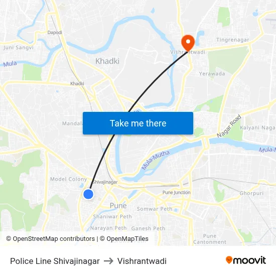 Police Line Shivajinagar to Vishrantwadi map
