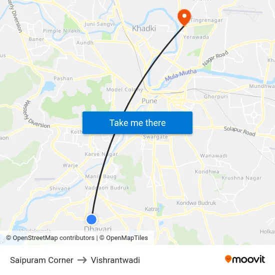 Saipuram Corner to Vishrantwadi map