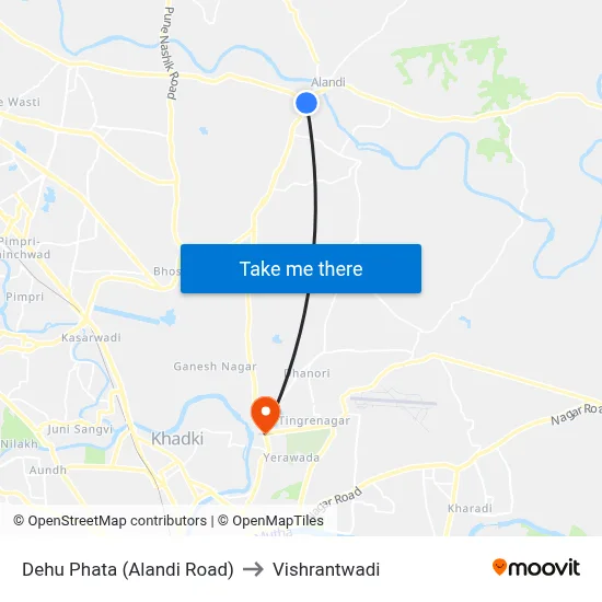 Dehu Phata (Alandi Road) to Vishrantwadi map