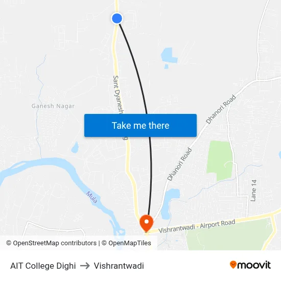AIT College Dighi to Vishrantwadi map
