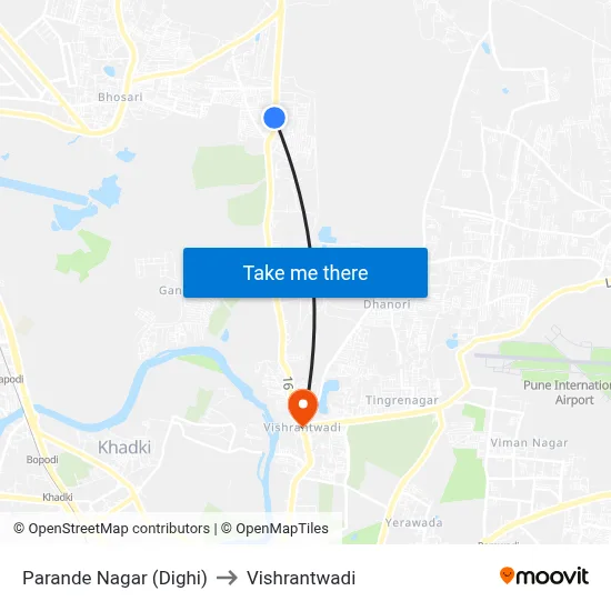 Parande Nagar (Dighi) to Vishrantwadi map