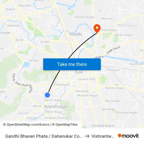 Gandhi Bhavan Phata / Dahanukar Colony to Vishrantwadi map