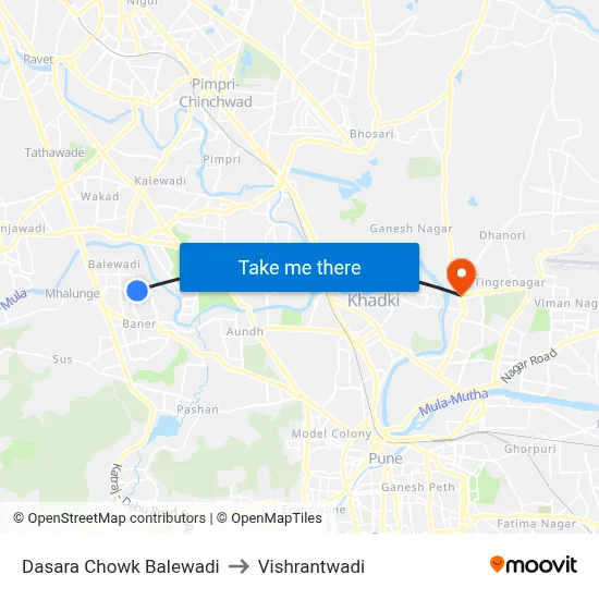 Dasara Chowk Balewadi to Vishrantwadi map