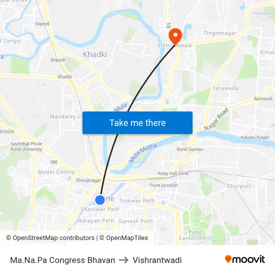 Ma.Na.Pa Congress Bhavan to Vishrantwadi map