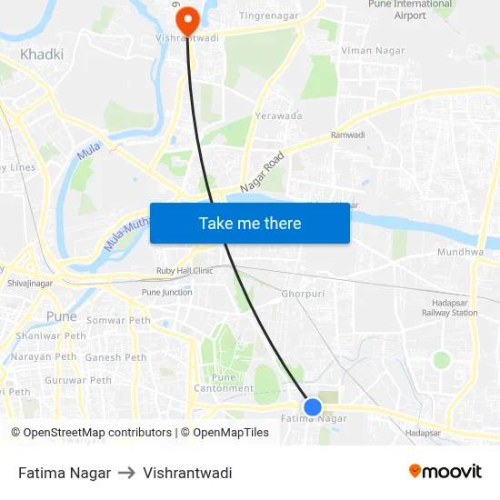 Fatima Nagar to Vishrantwadi map