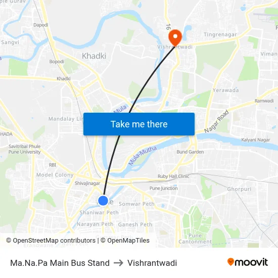 Ma.Na.Pa Main Bus Stand to Vishrantwadi map