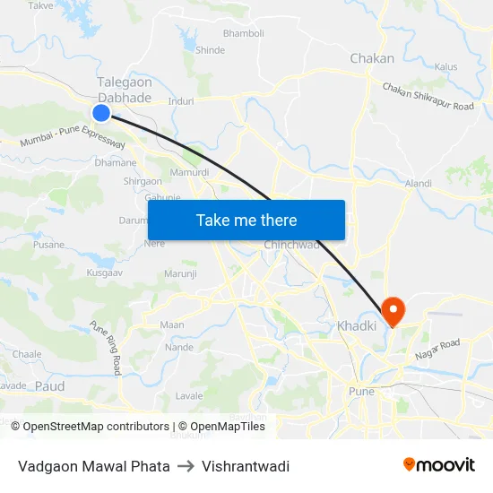 Vadgaon Mawal Phata to Vishrantwadi map