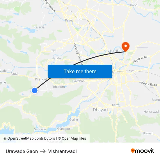 Urawade Gaon to Vishrantwadi map