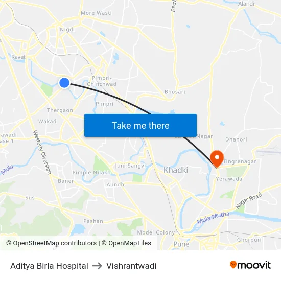 Aditya Birla Hospital to Vishrantwadi map