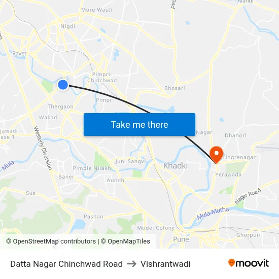 Datta Nagar Chinchwad Road to Vishrantwadi map