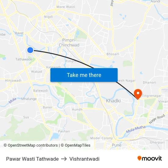 Pawar Wasti Tathwade to Vishrantwadi map