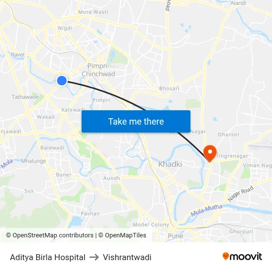 Aditya Birla Hospital to Vishrantwadi map