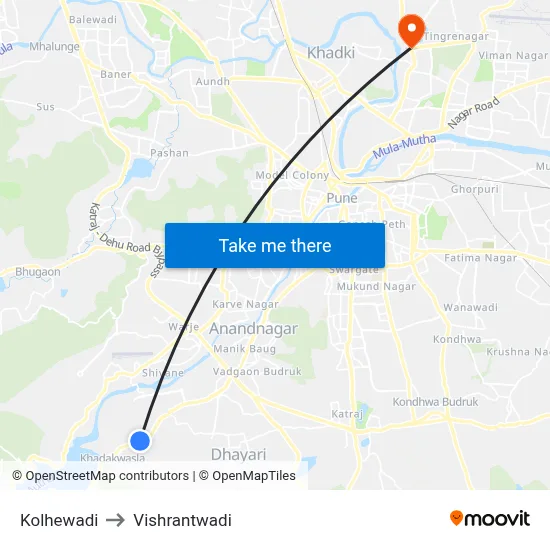 Kolhewadi to Vishrantwadi map