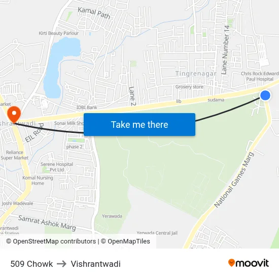 509 Chowk to Vishrantwadi map