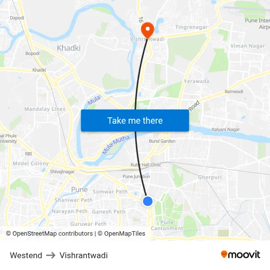 Westend to Vishrantwadi map