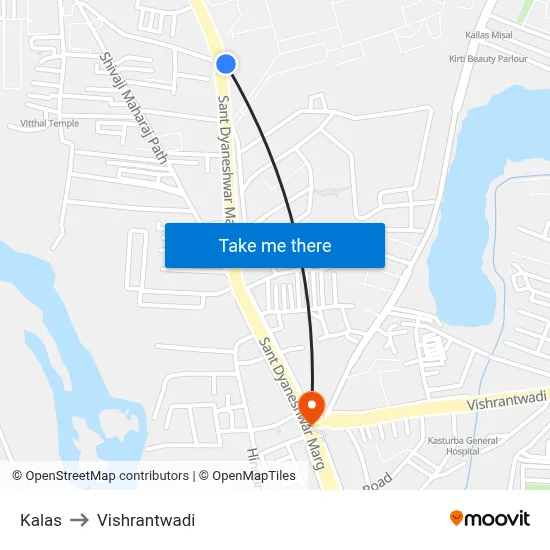 Kalas to Vishrantwadi map