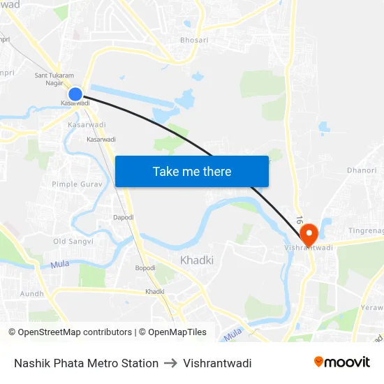 Nashik Phata Metro Station to Vishrantwadi map