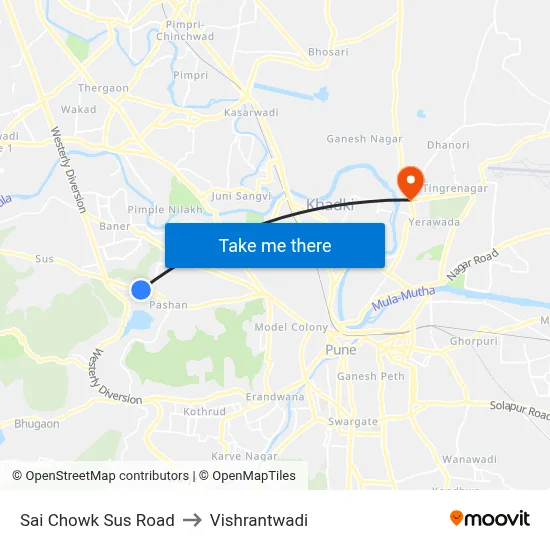 Sai Chowk Sus Road to Vishrantwadi map