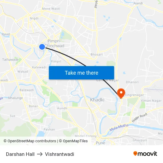 Darshan Hall to Vishrantwadi map