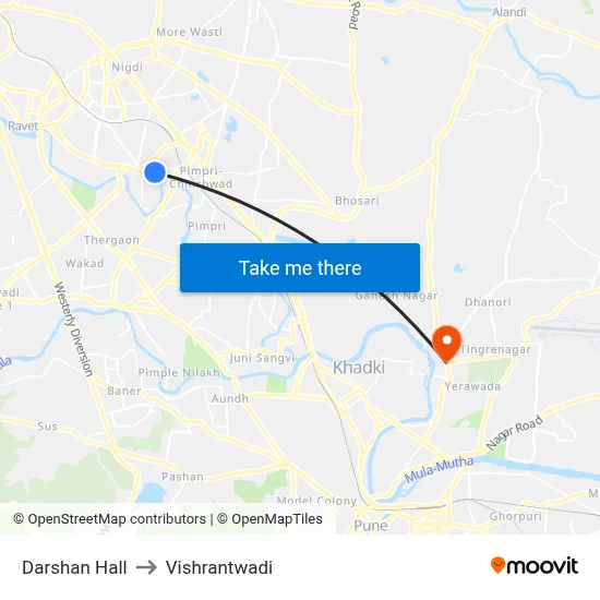 Darshan Hall to Vishrantwadi map