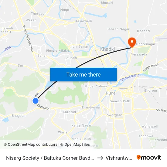 Nisarg Society / Baltuka Corner Bavdhan to Vishrantwadi map