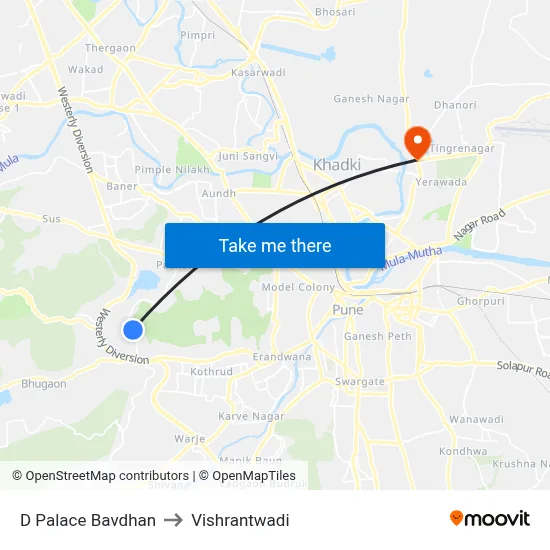 D Palace Bavdhan to Vishrantwadi map