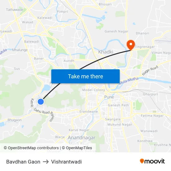 Bavdhan Gaon to Vishrantwadi map