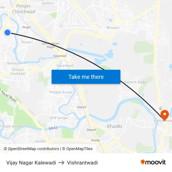 Vijay Nagar Kalewadi to Vishrantwadi map