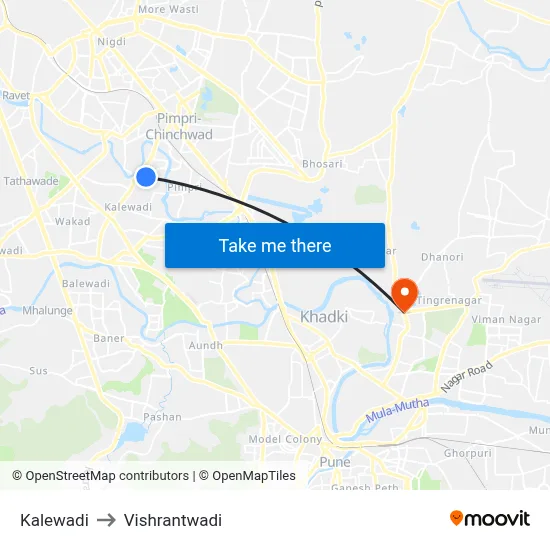 Kalewadi to Vishrantwadi map