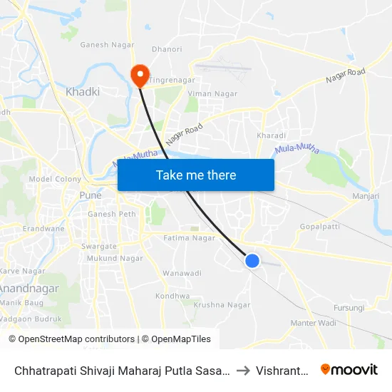 Chhatrapati Shivaji Maharaj Putla Sasane Nagar to Vishrantwadi map