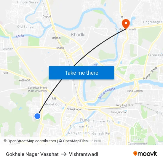 Gokhale Nagar Vasahat to Vishrantwadi map