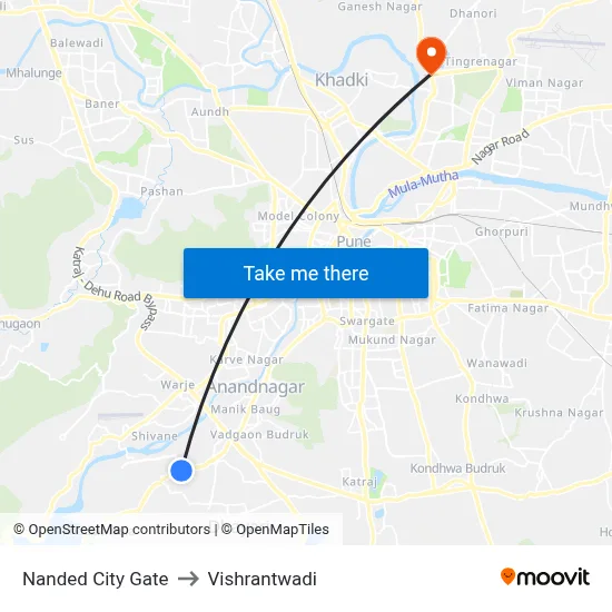 Nanded City Gate to Vishrantwadi map