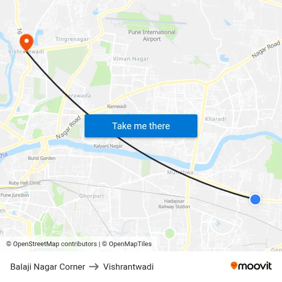 Balaji Nagar Corner to Vishrantwadi map
