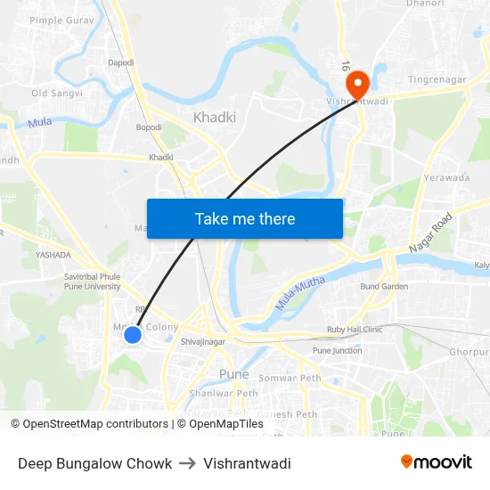 Deep Bungalow Chowk to Vishrantwadi map