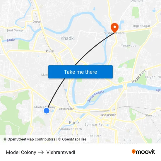 Model Colony to Vishrantwadi map
