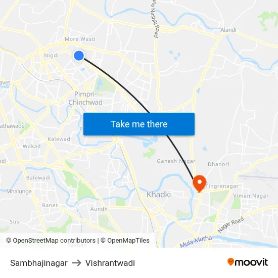 Sambhajinagar to Vishrantwadi map