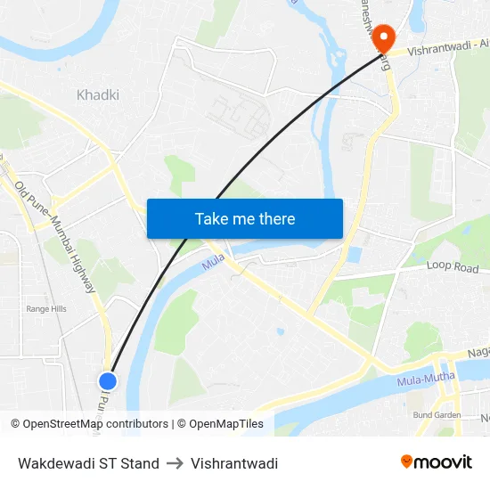 Wakdewadi ST Stand to Vishrantwadi map