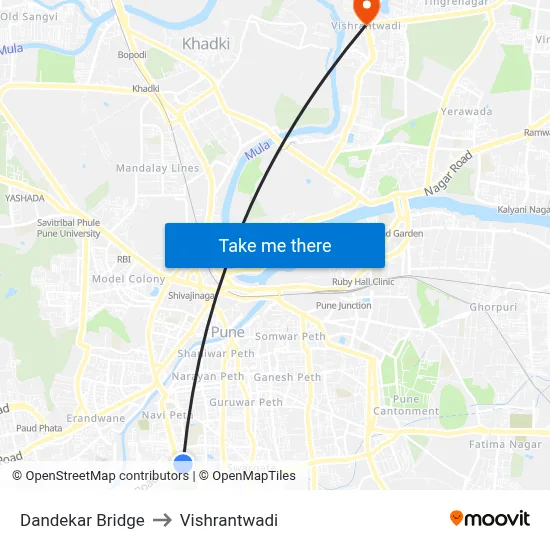 Dandekar Bridge to Vishrantwadi map