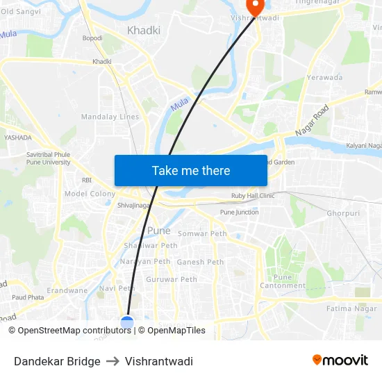 Dandekar Bridge to Vishrantwadi map