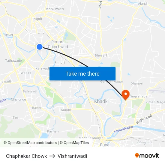 Chaphekar Chowk to Vishrantwadi map