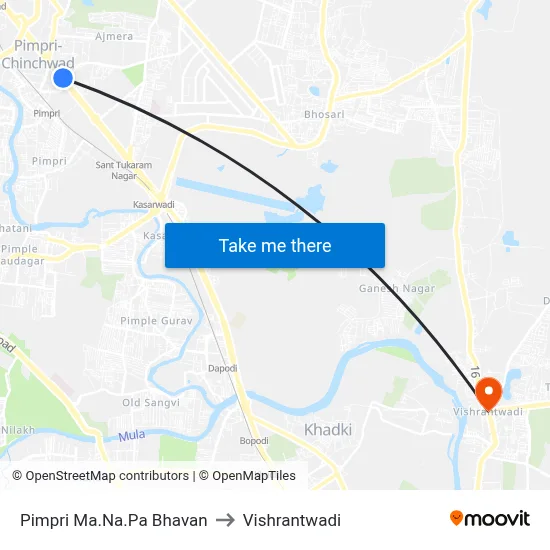 Pimpri Ma.Na.Pa Bhavan to Vishrantwadi map