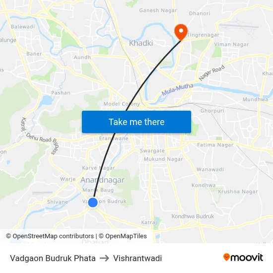 Vadgaon Budruk Phata to Vishrantwadi map