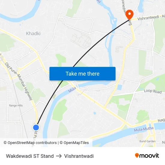 Wakdewadi ST Stand to Vishrantwadi map
