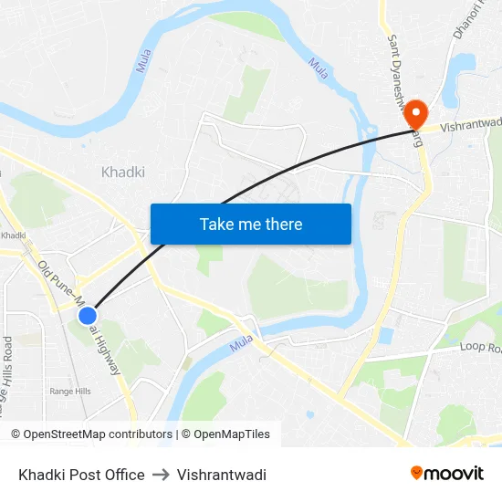 Khadki Post Office to Vishrantwadi map