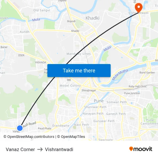 Vanaz Corner to Vishrantwadi map
