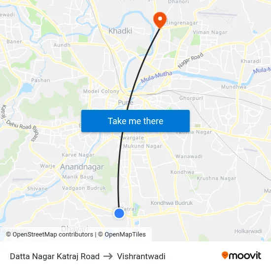 Datta Nagar Katraj Road to Vishrantwadi map